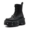 2024 neue Punk Stil Frauen Schuhe Lace-up Plattform Schuhe Frau Rock Stiefel Metall Dekor Dicken Boden Straße Schuss ritter