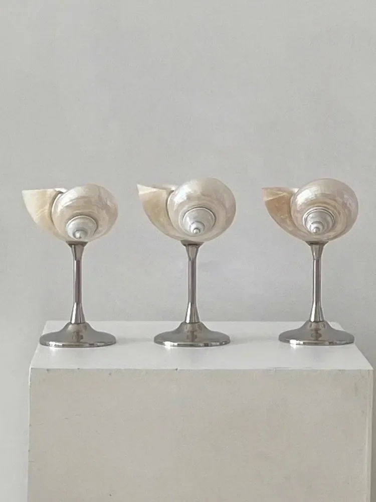 AhunderJiaz-Vintage Champagnergläser, kreativer natürlicher Muschelbecher, Vintage-Weingläser aus Metall, Party-Cocktail-Trinkgeschirr-Set Image