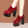 14 cm Kleine Größe 33-43 Elegante Tiefe Mund Helle Leder Schuhe Frauen Plattform Pumpen 2025 Block High Heels Schuhe für Modell Party