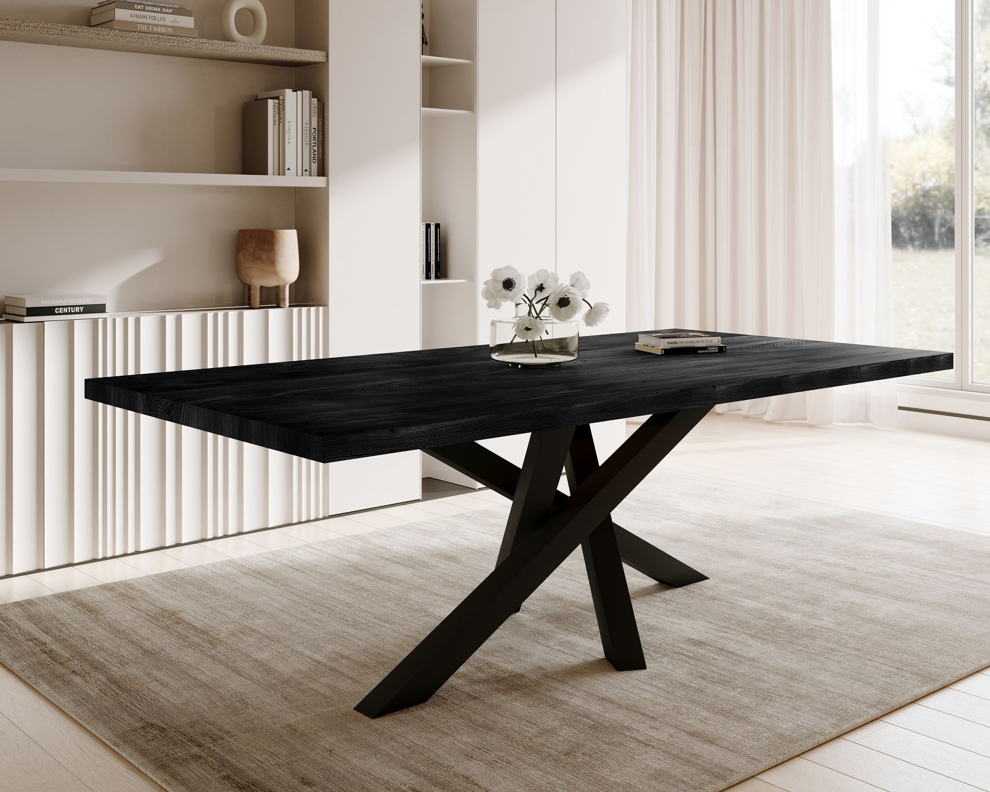 BlackWood »Table4YOU Atlanta Black Edition« Wildeiche Massivholztisch Baumkante / Wildeiche schwarz / 6 cm / 180x100 cm