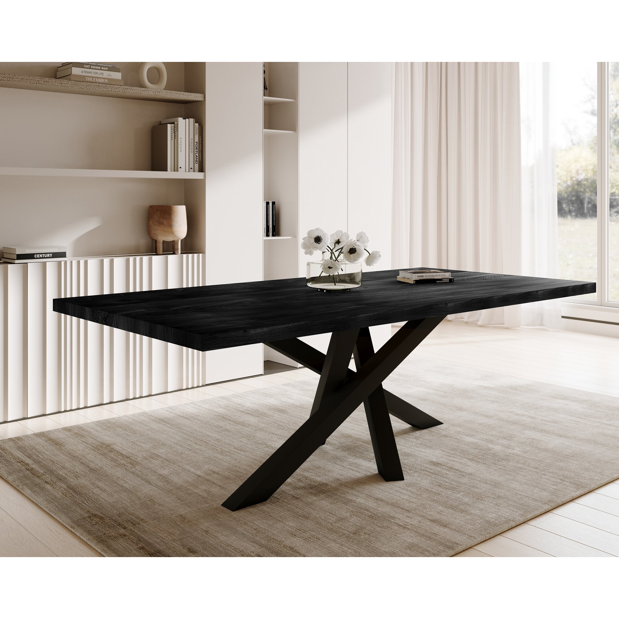 BlackWood »Table4YOU Atlanta Black Edition« Wildeiche Massivholztisch gedrehte Kante / Wildeiche schwarz / 6 cm / 200x100 cm