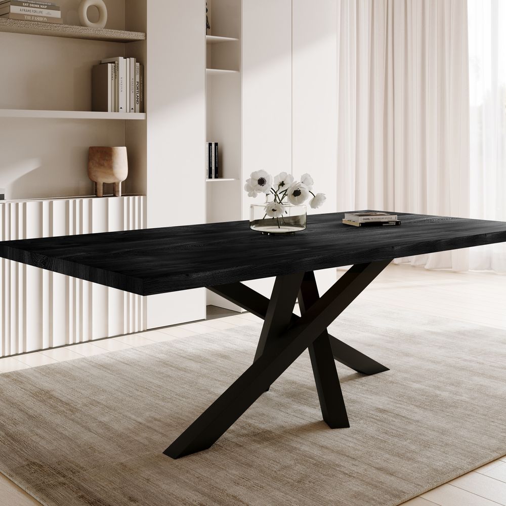 BlackWood »Table4YOU Atlanta Black Edition« Wildeiche Massivholztisch gedrehte Kante / Wildeiche schwarz / 4 cm / 260x100 cm Image