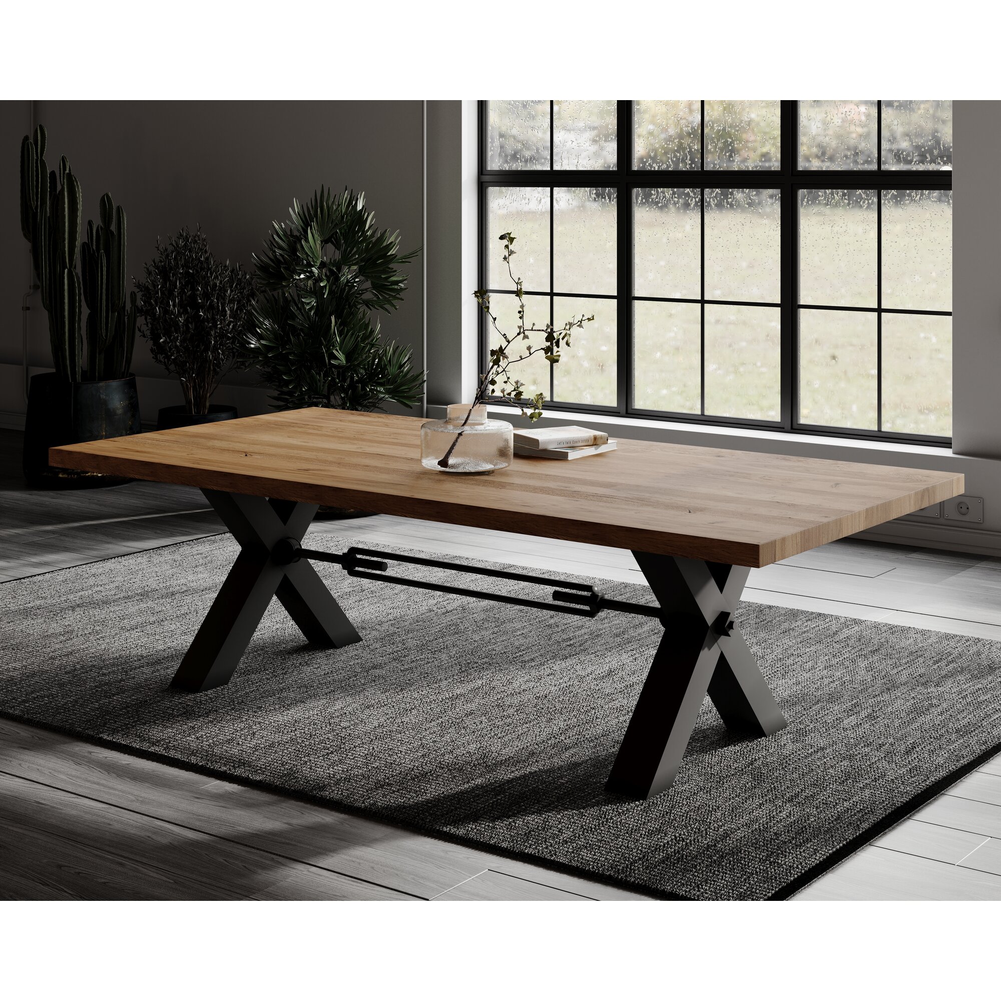 BlackWood »Table4YOU Dallas« Wildeiche Massivholztisch gedrehte Kante / Wildeiche rustik / 6 cm / 200x100 cm
