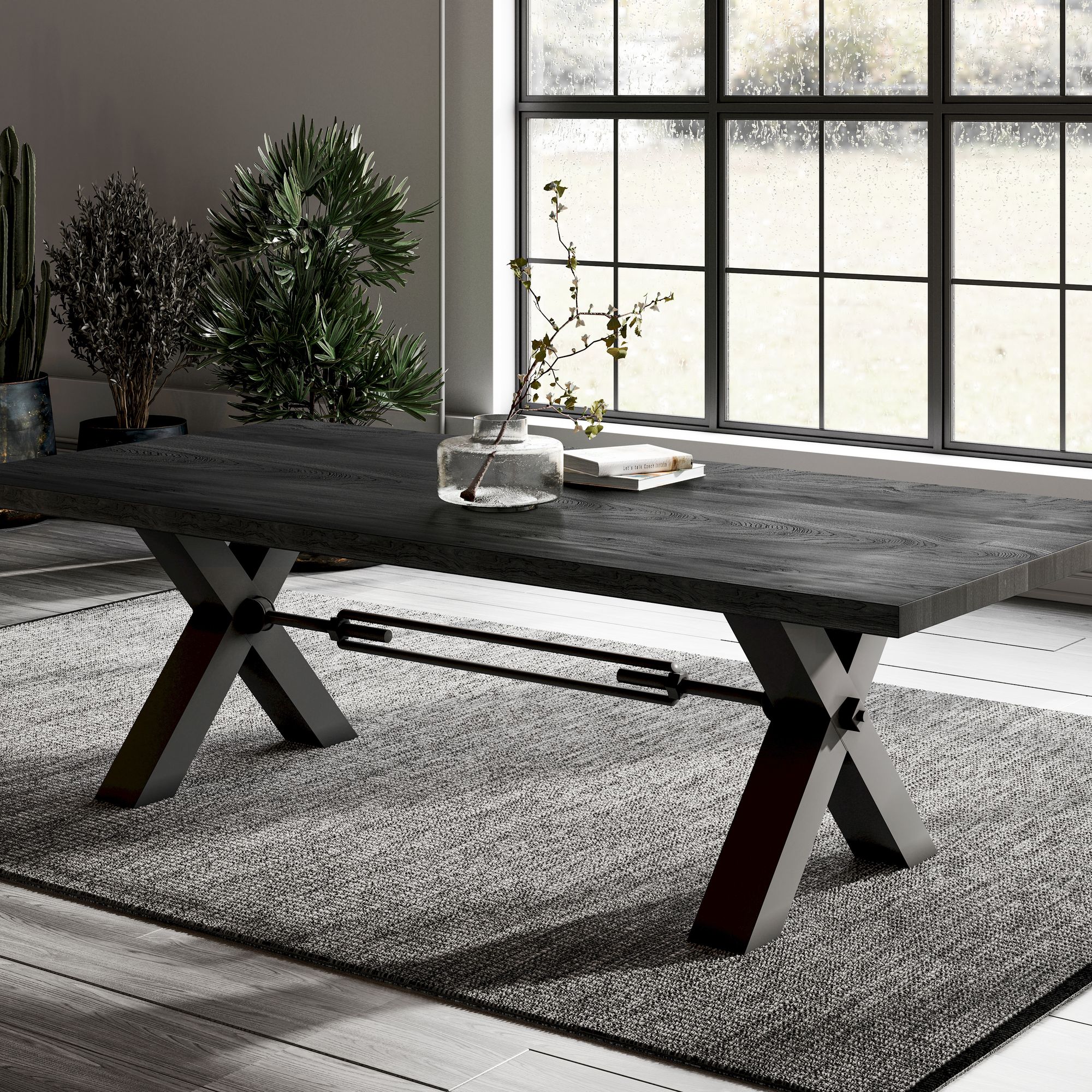 BlackWood »Table4YOU Dallas Black Edition« Wildeiche Massivholztisch gerade Kante / Wildeiche schwarz / 6 cm / 220x100 cm