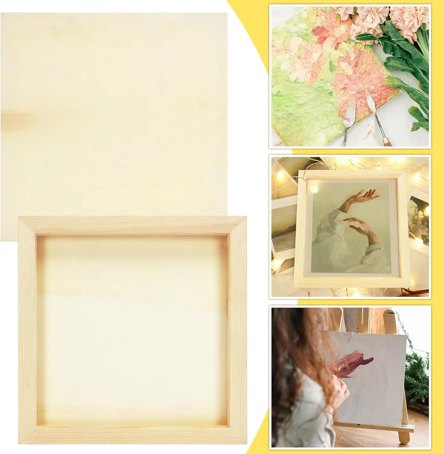 Unvollendete quadratische Holzplatten, 20 x 20 cm, leere Holzleinwand, Wiege-Malplatten für Bastelarbeiten, Zeichnungen und Holzverbrennung Image