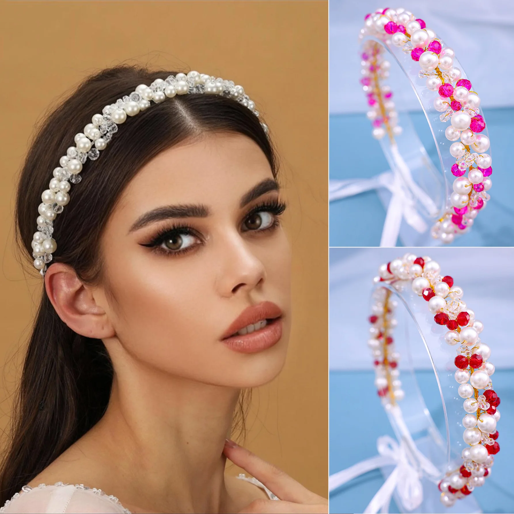 Handgemachte Perle Haar bänder Hochzeit Haarschmuck Strass Blume Frauen Braut kopf Dekoration Kristall Haarschmuck Image