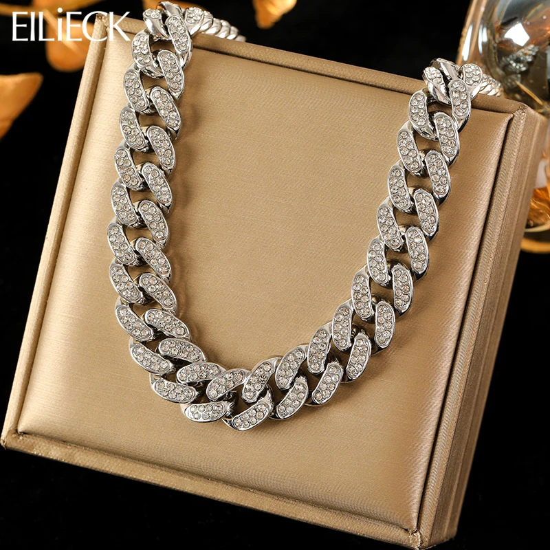 EILIECK Silber Farbe Kubanischen Kette Halskette Für Frauen Mädchen Mode Neue Party Geschenk Dicken Hals Kette Wasserdicht Schmuck Bijoux Image