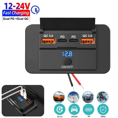 Neue 4 Ports Auto Ladegerät Buchse Panel 12 V/24 V RV USB Outlet Dual QC3.0 PD Schnelle lade Buchse Zubehör für Auto Bus RV Lkw