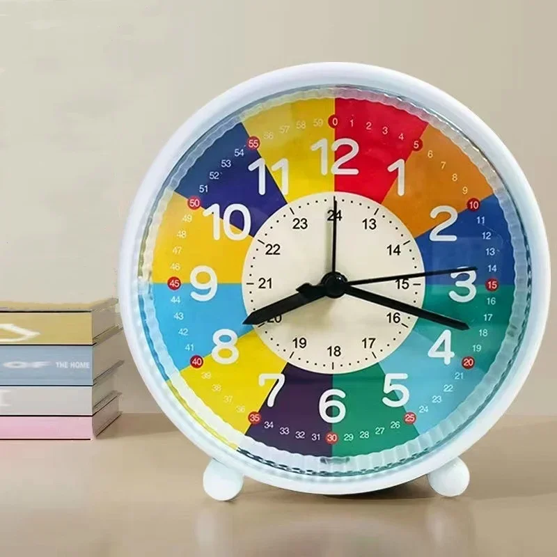 Digitaler Wecker mit Hintergrundbeleuchtung, frühes Lernen, AA-batteriebetrieben, stummgeschaltete Tischuhr, 12/24 Stunden, Farbblock-Zonen, elektronische Uhr Image