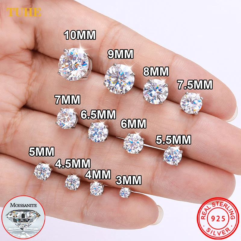 Classico 0.1-4CT Moissanite Orecchini a bottone per uomo Donna Test superato Argento sterling 925 Placcato oro Gioielleria raffinata Regali di Natale
