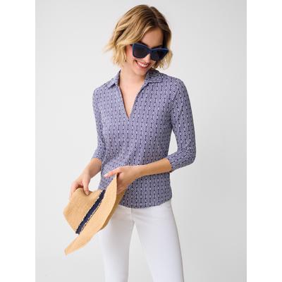 J.McLaughlin Women's Aida 3/4 Sleeve Top in Riptide Navy/White, Size XS | Nylon/Spandex/Catalina Cloth