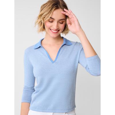 J.McLaughlin Women's Fairfax Sweater in Stripe Blue/Egret White, Size XS | Cotton