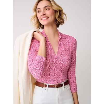 J.McLaughlin Women's Aida 3/4 Sleeve Top in Riptide Pink/White, Size XS | Nylon/Spandex/Catalina Cloth