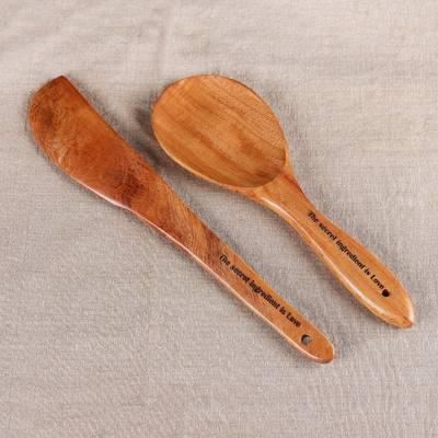 'Inspirational Hand-Carved 2-Piece Neem Wood Spatula Set'