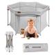 GERCHAM Baby Playpen,Foldable Playpen for Baby and Toddlers with Breathable Mesh Walls,Padded Frame,Zip Door,Extra Large Play Yard for Babies,Baby Play Pen with Travel Bag 135x135x75cm,Grey