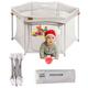 GERCHAM Baby Playpen,Foldable Playpen for Baby and Toddlers with Breathable Mesh Walls,Padded Frame,Zip Door, Extra Large Play Yard for Babies,Baby Play Pen with Travel Bag 135x135x75cm,Beige