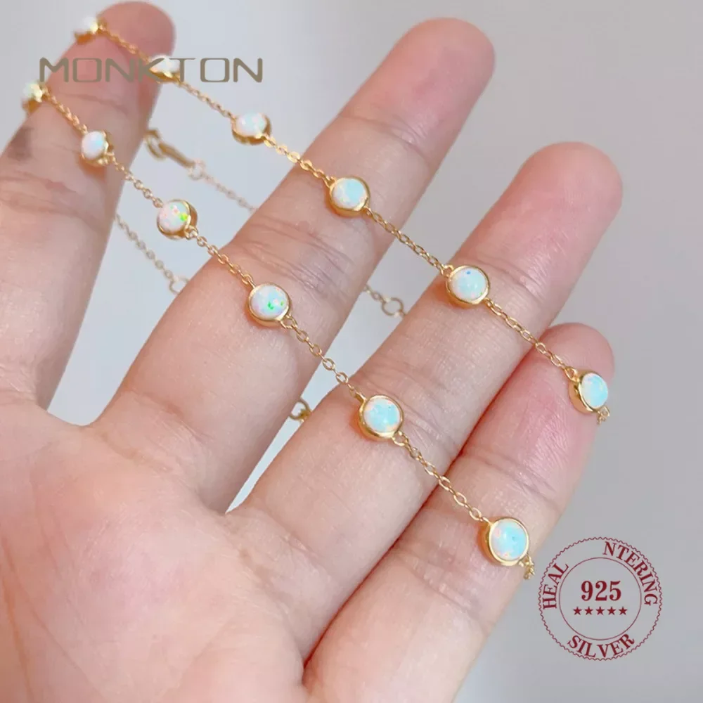 Bracciale Monkton S925 in argento sterling con opale per donna, bracciale tennis placcato oro 14 carati, gioielli per anniversario, compleanno, per ragazze, moglie