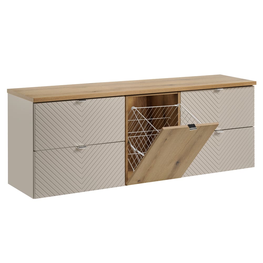 Meuble sous-vasque 1 4 tiroirs panier à linge stratifiés beige