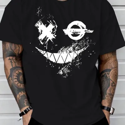 Men's T-shirt Unisex Smiling Face Printed T-shirt Summer Casual Short Sleeved T-shirt