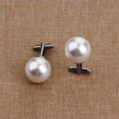 Beads Cufflinks For Men Round White Imitation Pearl Cuff Link Women Suit Concise Business Cufflink