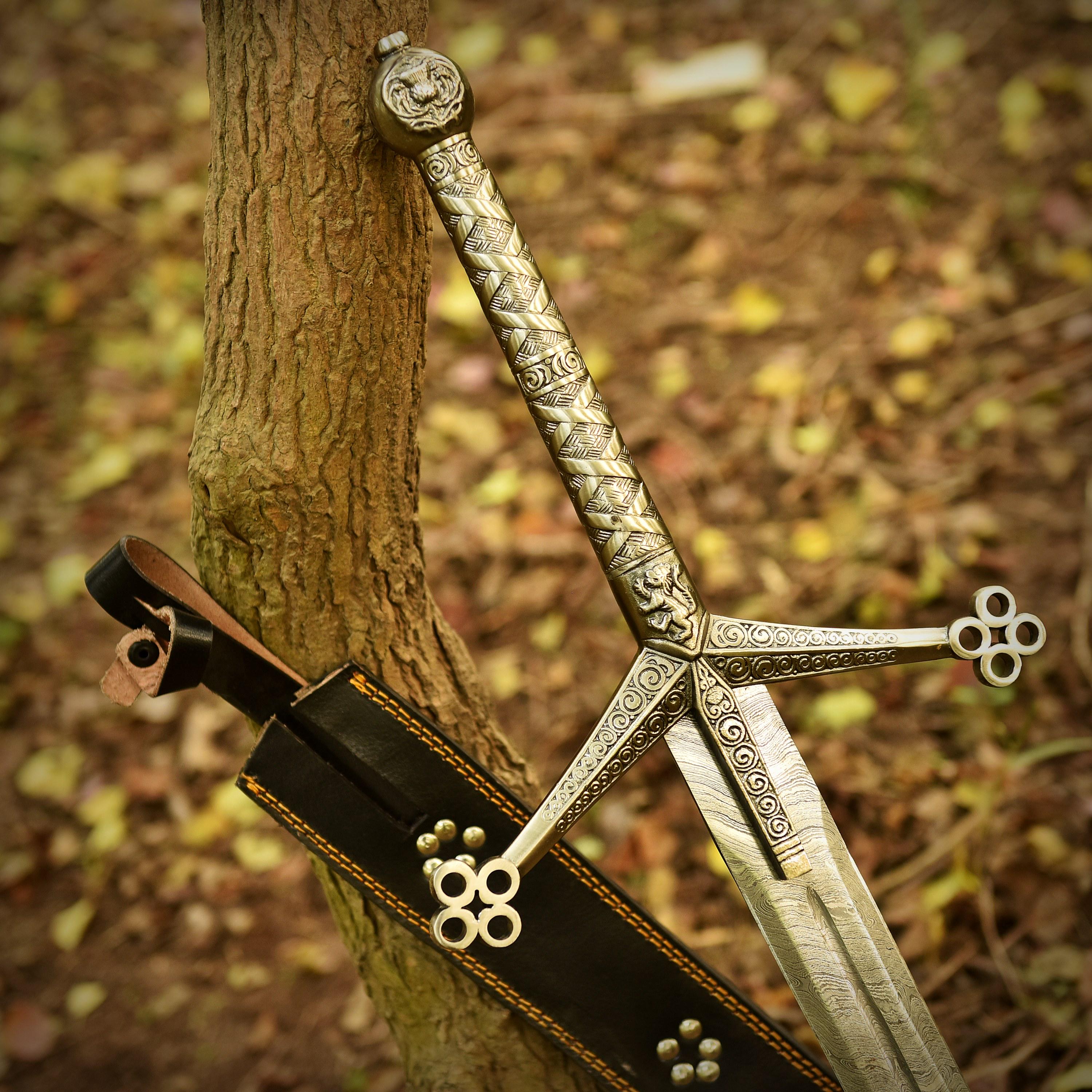 Spada Claymore scozzese, spada di Damasco, spada medievale, spada forgiata a mano, spada lunga, spada vichinga, spada con fodero in pelle, regalo per