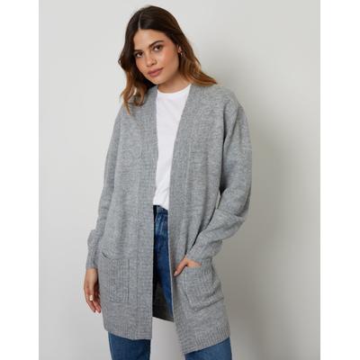 Threadbare Women's Grey Longline Knitted Open Cardigan