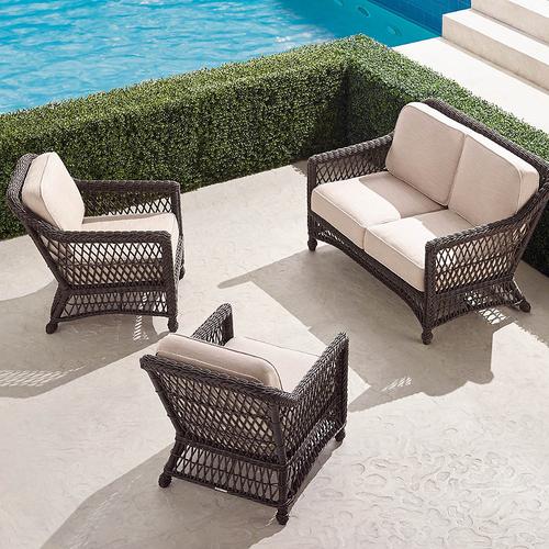 Hampton 3-pc. Loveseat Set in Black Walnut Wicker - Standard, Resort Stripe Aruba - Frontgate