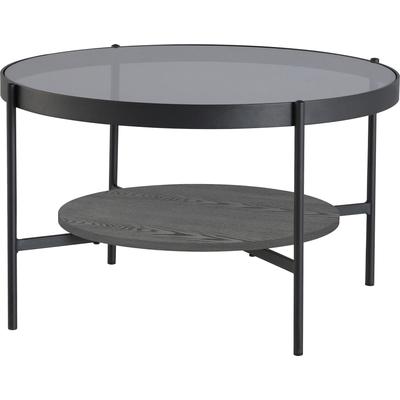 Couchtisch BYLIVING "Ohio", schwarz, Tische, mit Rauchglas, Ablage aus Echtholzfurnier, rund, D 73,5 / H 42,5 cm Image