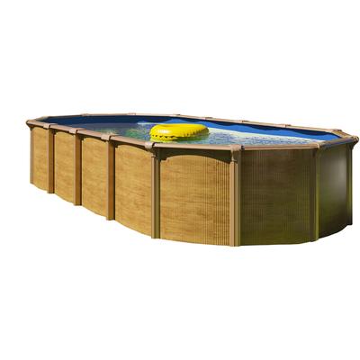 Ovalpool KWAD "Green line Evolution", blau (wood, innenfarbe: blau), B:3,7cm H:1,32cm L:6,1cm, Schwimmbecken, 6,1x3,7x1,32 wood Folie in blau, sand oder grau erhältlich Image