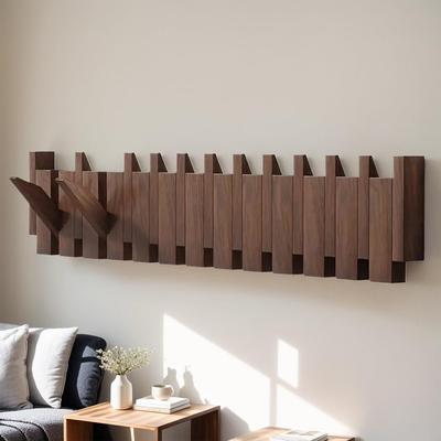 TEMU 12 Mounted Wooden Coat Hook, Wall Mounted Clothes Hanger, , , Wall Mounted, With 12 Hooks, Foldable Wall Mounted Hook Track For Hanging Keys/hats/bathrobes Image