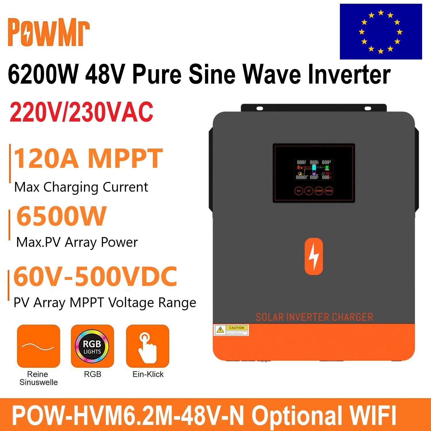 PowMr 6200W onduleur solaire hybride 48V onduleur solaire à onde sinusoïdale Pure hors réseau 120A MPPT Charge solaire onduleur de stockage d