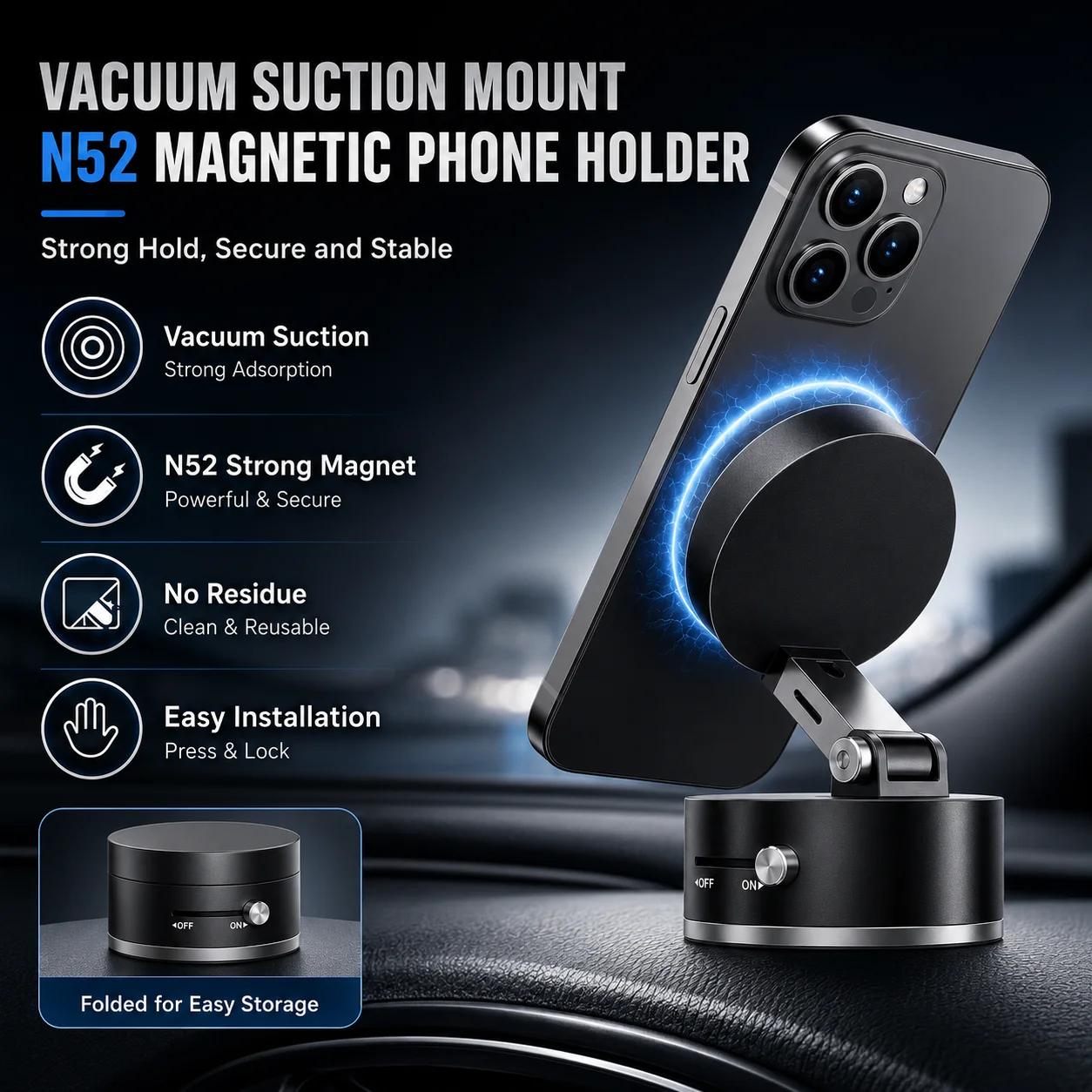 Mini support à ventouse magnétique Double face sous vide, support de téléphone paresseux de cuisine pliable pour iPhone Android Smartphone