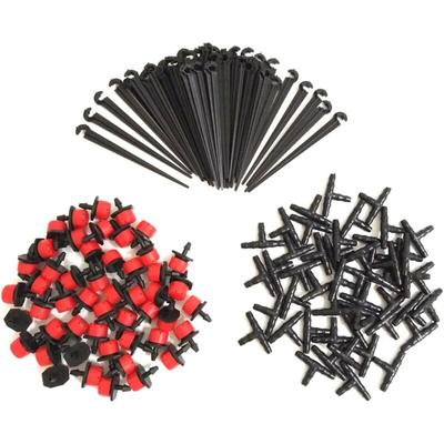 Csparkv - 150 Stück verstellbare Bewässerungstropfer + T-Stücke + Tropfrohr-Stützpfahl-Set, diy Image