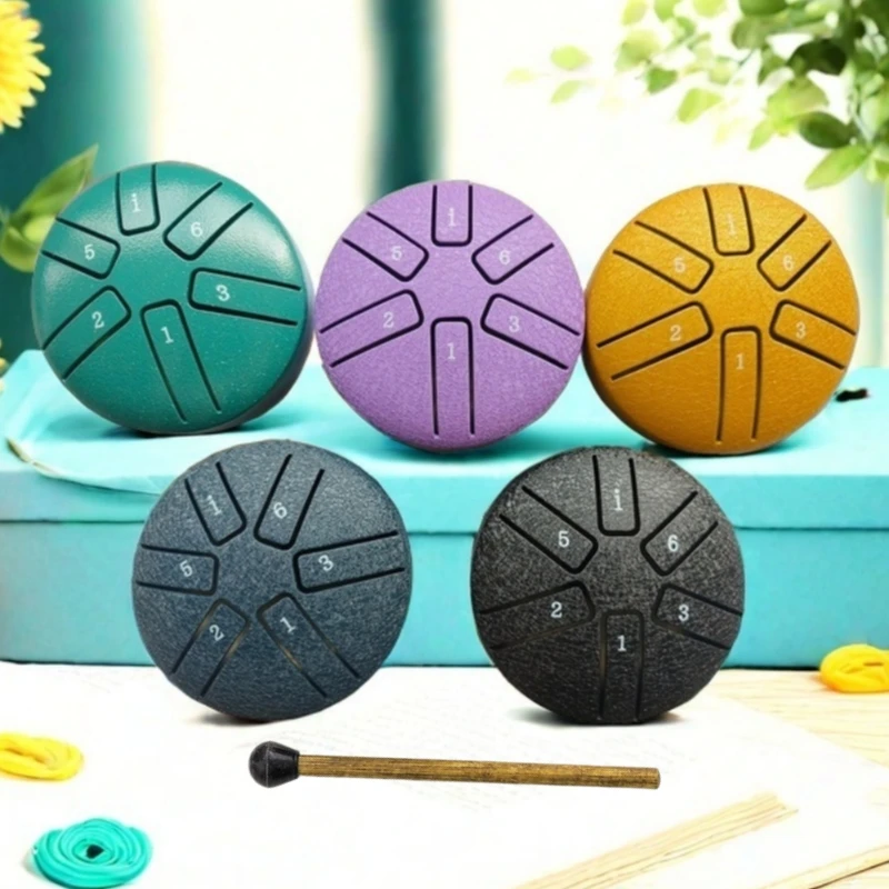 3 Zoll 6-Ton Stahlzungentrommel Mini Handpfanne Trommeln mit Drumsticks Percussion Musikinstrumente Geschenkartikel Trommelzubehör Image