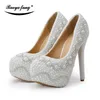 Weiß perle Ferse kristall Frauen Hochzeit schuhe Braut mode hohe ferse plattform schuhe plus größe 43 damen hohe Pumpen