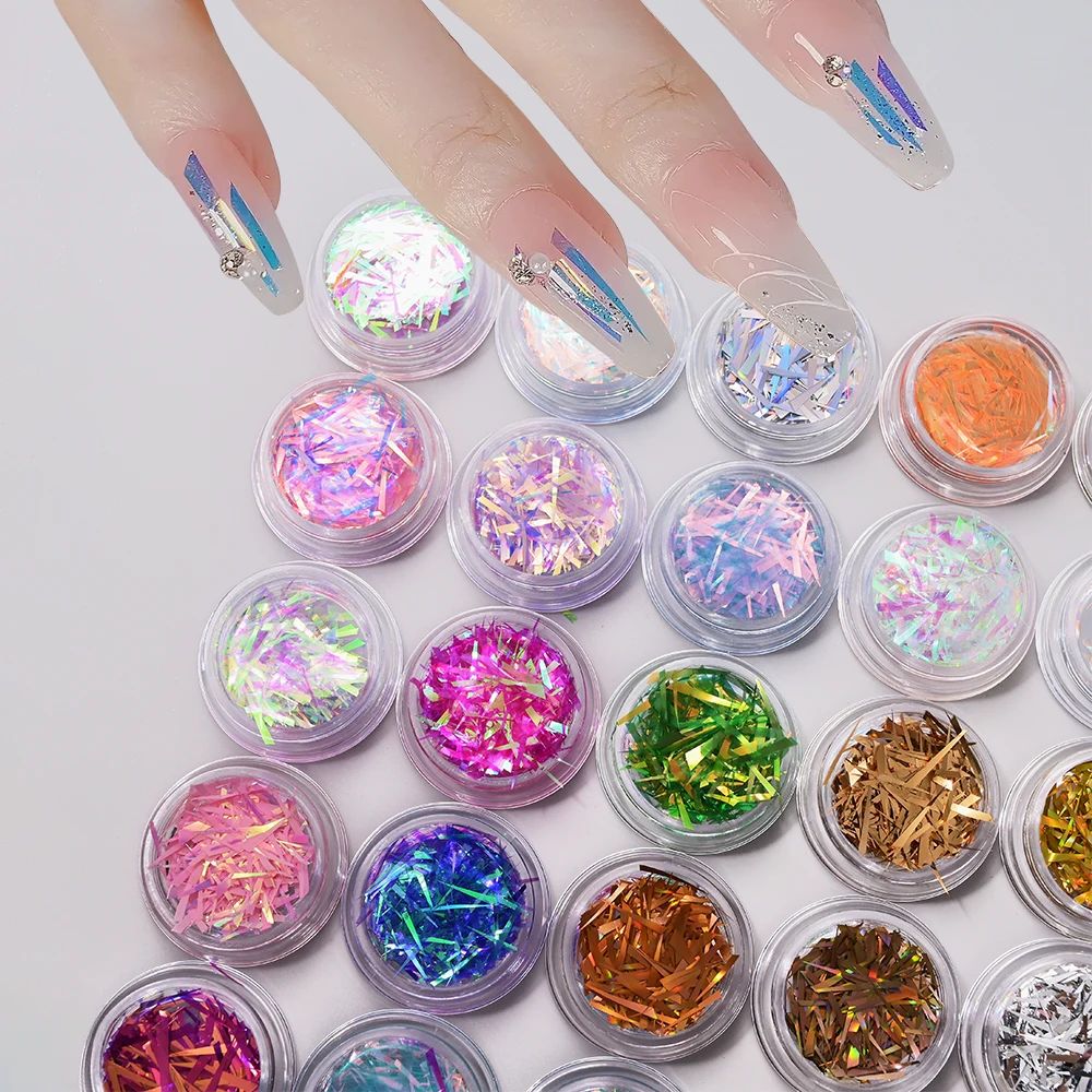 1jar unregelmäßige bunte Glas papier Nagel folie Aufkleber holo graphische Aurora Nagel Glitter Pailletten Farbverlauf Flocken Nagel dekoration Image