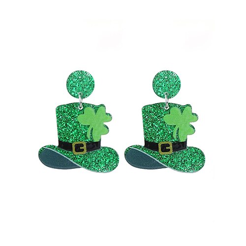 Grüne Glitzerhut-Ohrringe zum St. Patrick's Day – Kleeblatt-Design, lustiger festlicher Schmuck für Frauen, perfekt für irische Feiern und Feiertagspartys Image