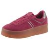 Plateausneaker TOMMY JEANS "THE GREENWICH FLATFORM ELEVATED", Damen, Gr. 40, rot, Veloursleder, Lederimitat, unifarben mit Farbeinsatz, sportlich, Schuhe, Schnürschuh, Freitzeitschuh, Halbschuh mit Logo-Aufnäher