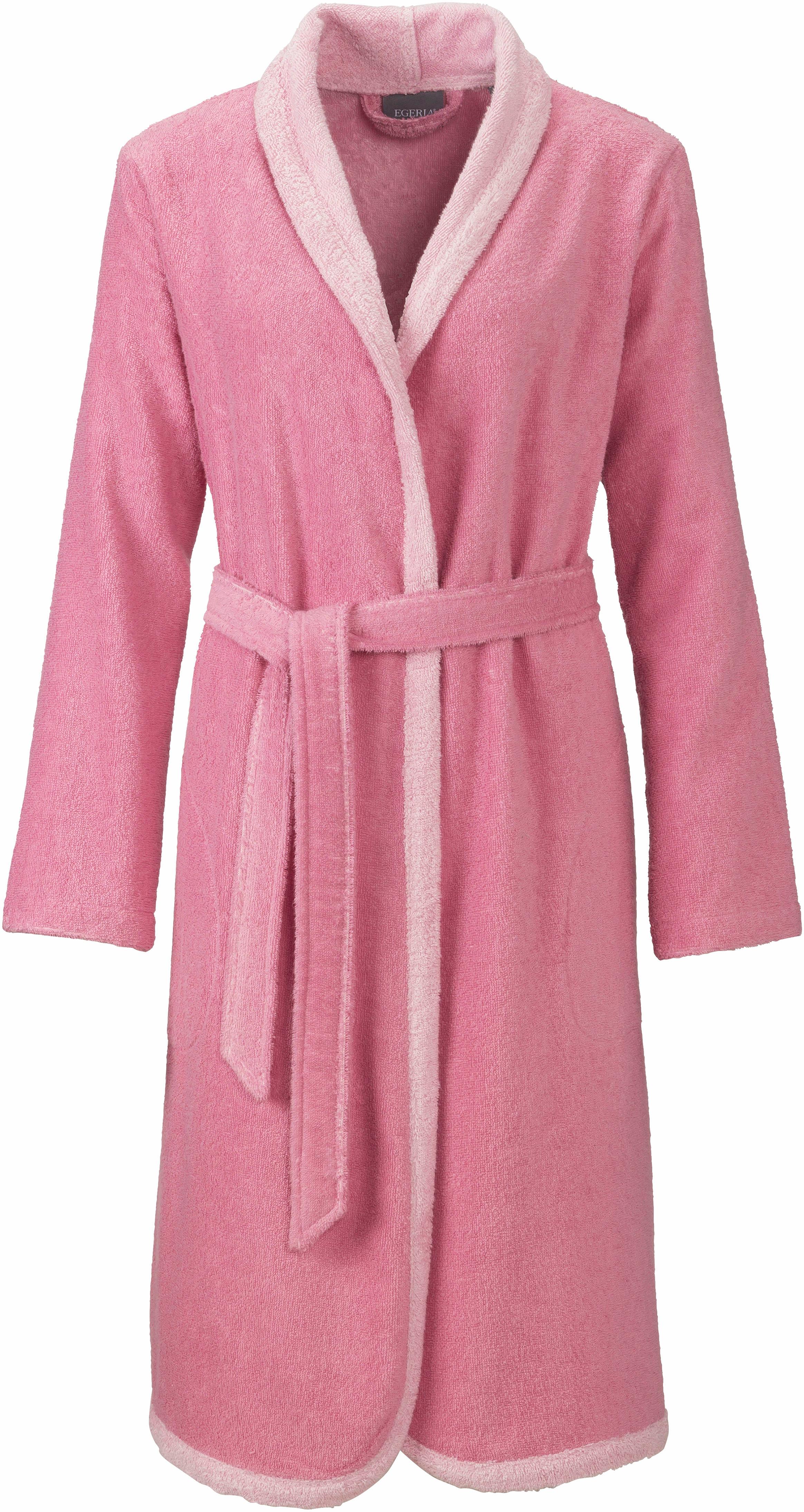 Damenbademantel EGERIA "Calea, ideal für Sauna & Spa, Hotelbademantel, Morgenmantel" Gr. M, rosa, L:100cm, Walkfrottee, Hausmäntel, mit Schalkragen, farblich abgesetzt, 100 % Baumwolle