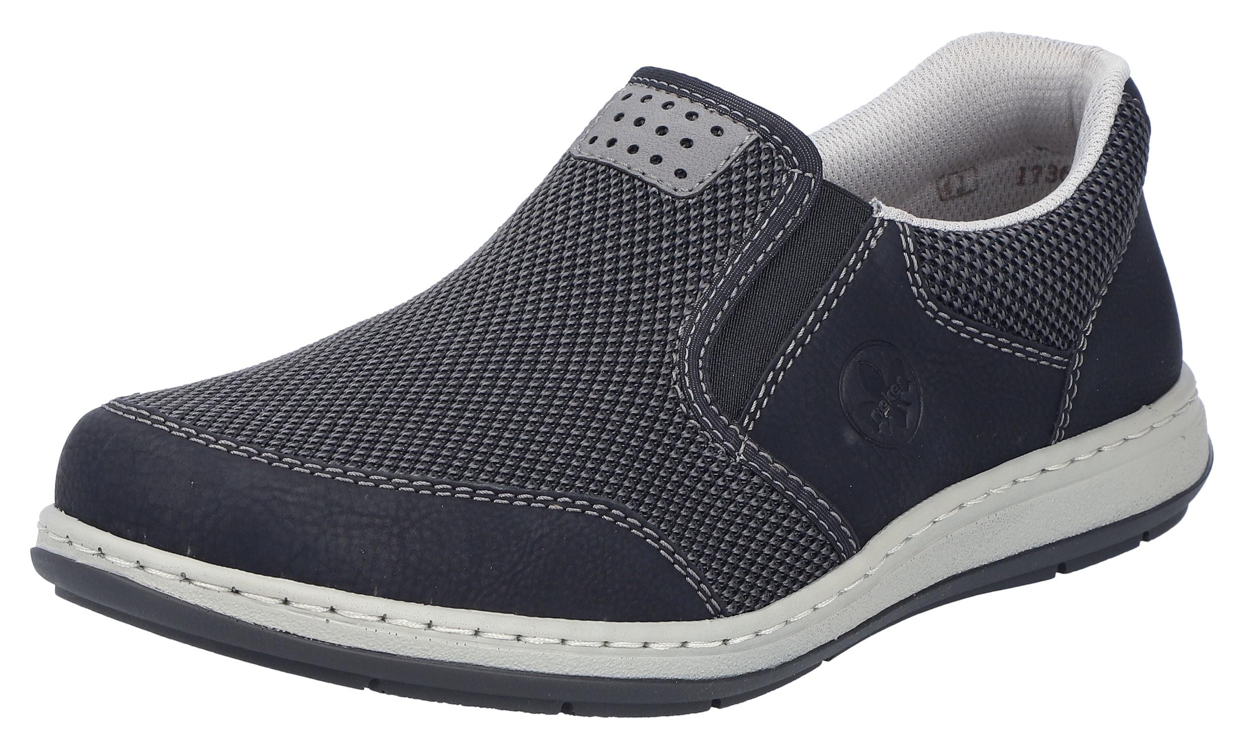 Slipper RIEKER, Herren, Gr. 41, schwarz, Nubuklederimitat, Textil, Schuhe Slipper, Slip-on Sneaker, Schlupfschuh, Halbschuh, Freizeitschuh mit Stretch