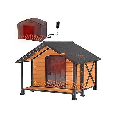 Aivituvin AIR88 Heated Waterproof Wooden Dog House, Brown, Large