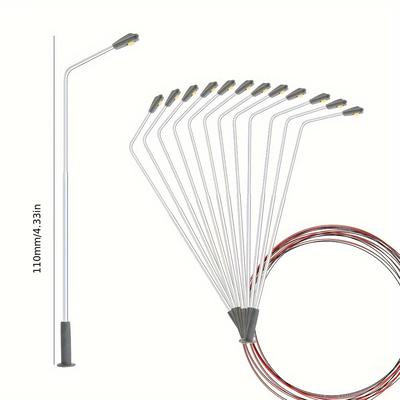 TEMU 10pcs 3v Miniature Landscape Street Lamp Metal Street Lamp Train Simulation Model Lamp Die-casting Mold Miniature Handmade Diy Model Decorations, Train Simulation Model