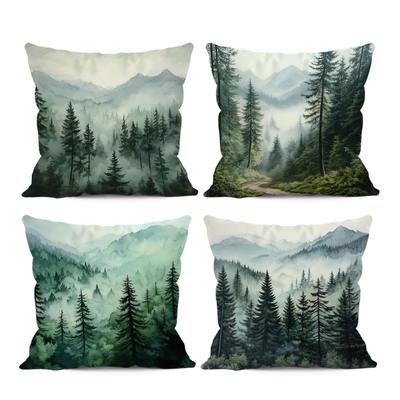 TEMU 4-pack Misty Forest Scene Throw Pillow Covers, Contemporary Style Polyester Decorative Cushion Cases, Room Types Compatible, Woven, Machine Washable With Hidden Zipper Closure - 45x45cm Image