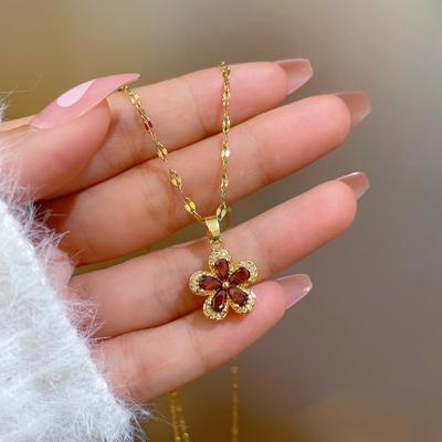 TEMU Stainless Steel 5 Flower Necklace Clavicle Chain For Men And Women Image