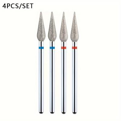 TEMU 4pcs Carbide Diamond Bit Set For Nail Drill - Ablinsite Hypoallergenic Cuticle Cleaner Burr For Manicure - Rust-proof Nail Care Accessories Image