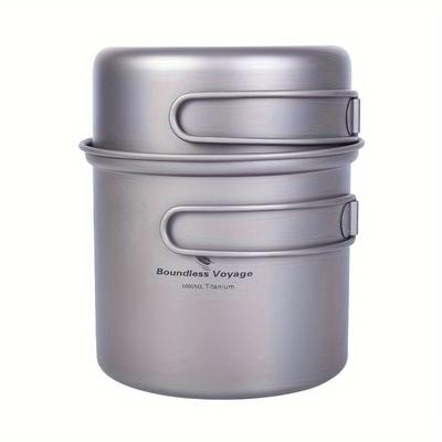 TEMU Voyage Pure Titanium Outdoor Suit Pot Camping Stir-fry Pot Lightweight Portable Pot Camping Cooking Utensils Frying Pan Soup Pot Integrated Storage Image