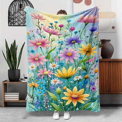 TEMU Style Flannel Throw Blanket - Hypoallergenic, , Tear-resistant, Knitted Throw For Sofa, Bed, Travel - Polyester, Color , 200-250g Weight Image