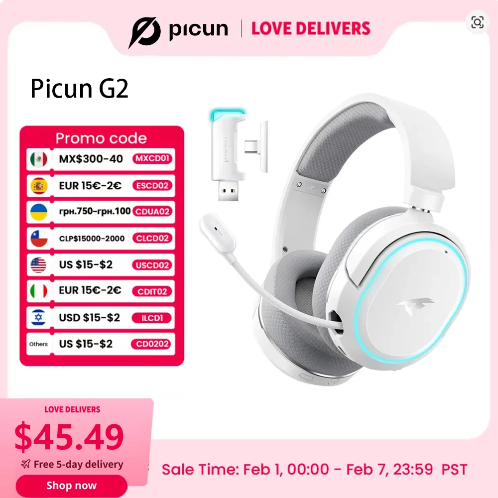 Picun G2 2,4 GHz Bluetooth Wireless Gaming Headset für PC PS4 PS5 Telefonschalter 5 ms geringe Latenz 7.1 Surround Wired Headset ENC Mic Image