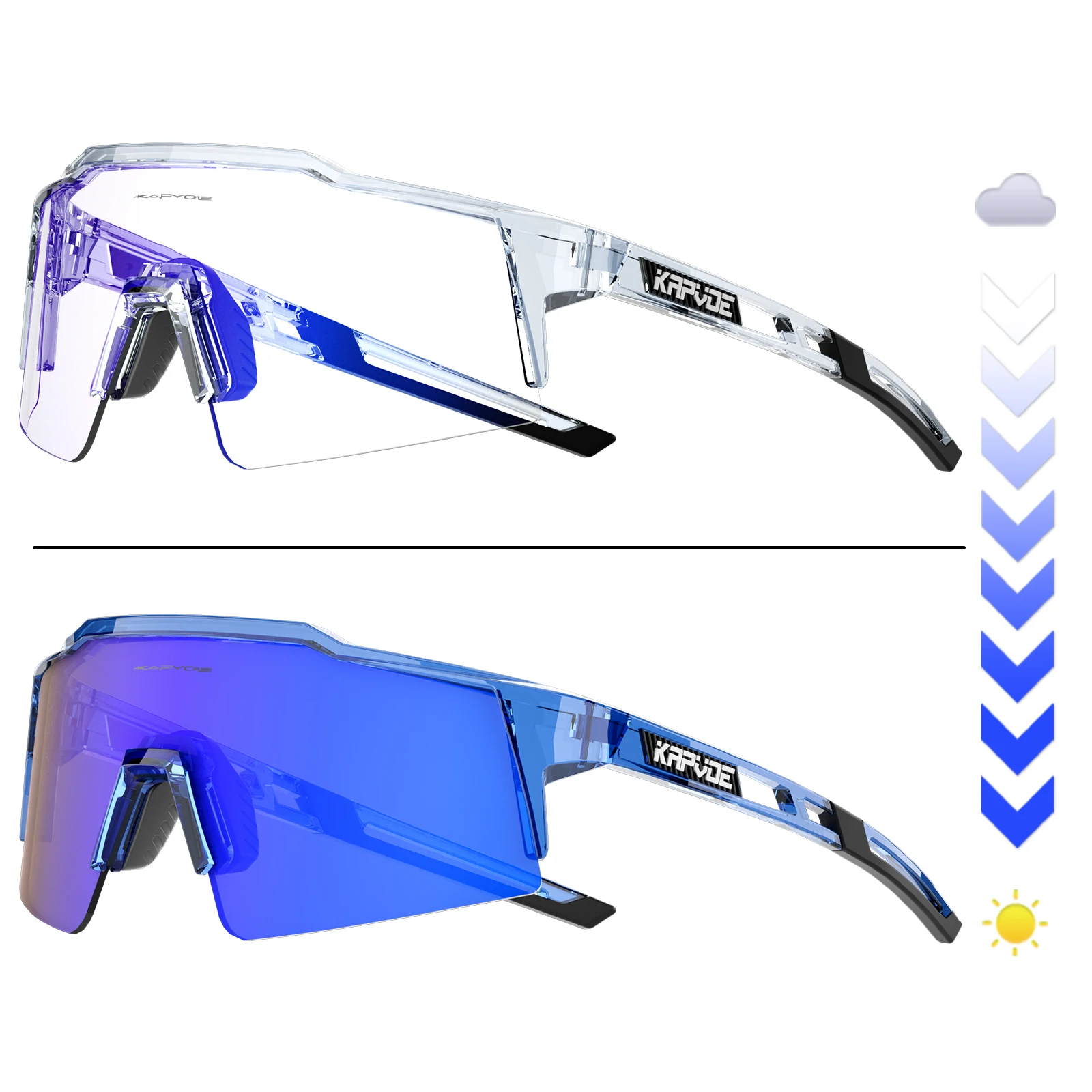 Kapvoe Die weltweit erste photochrome Rahmenbrille, Radfahren, Sonnenbrille, Herren und Damen, Outdoor, TR90-Rahmen, Sportfahrrad, UV400-Brille Image