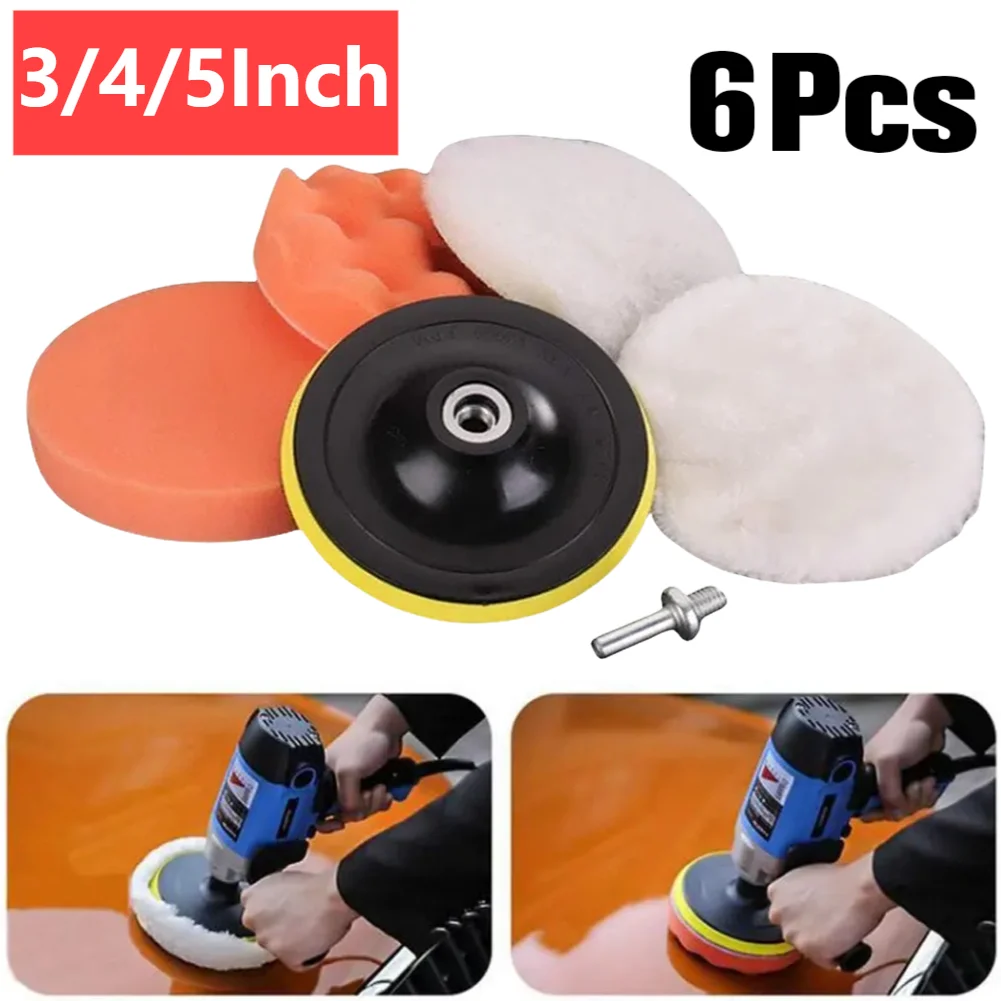 6PCS Auto Polieren Pad Kit 3/4/5 Zoll Schleif Disc Schwamm Schaum Pads Polierer Auto Detaillierung Wachsen entfernen Kratzer Schwamm Pads Image